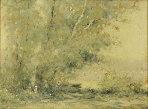 André Gisson, American (1921-2003) Oil on Canvas, Figures in a Landscape