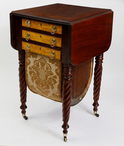 American Mahogany and Bird's Eye Maple Sewing Table, circa 1820-1830