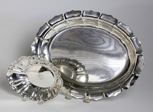 Sterling Silver Scalloped Sedge Serving Tray and Scalloped Edge Candy Dish