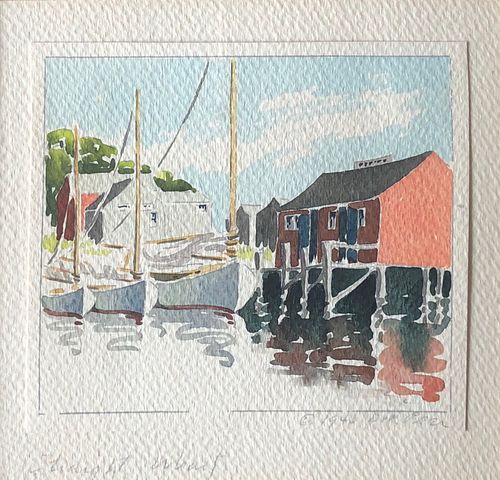 Doris and Richard Beer Watercolor on Paper "Straight Wharf"