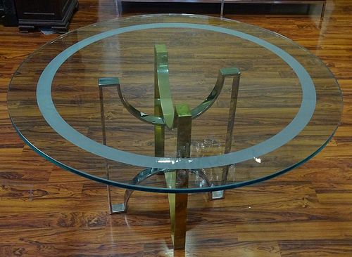 Mid-Century Modern Brass and Chrome Glass Topped Table