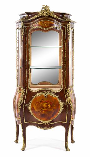 A Louis XV Style Gilt Metal Mounted Vernis Martin-Decorated Vitrine Cabinet