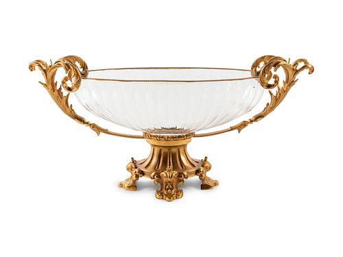 A Louis XVI Style Gilt Bronze Mounted Cut Glass Center Bowl