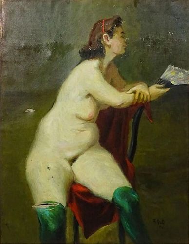 François Gall, French (1912-1987) Oil on Canvas "Seated Nude"