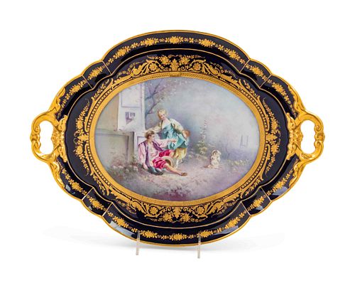 A Sevres Style Painted and Parcel Gilt Porcelain Two-Handled Tray