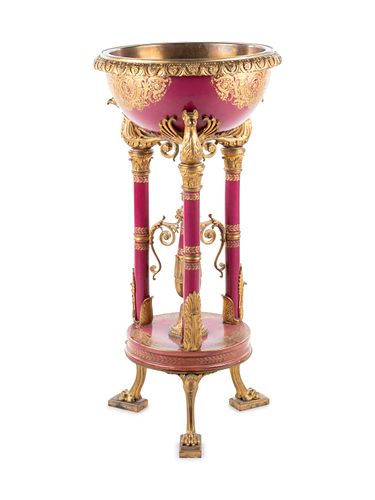 A Sevres Style Gilt Bronze Mounted Porcelain Jardiniere on Stand