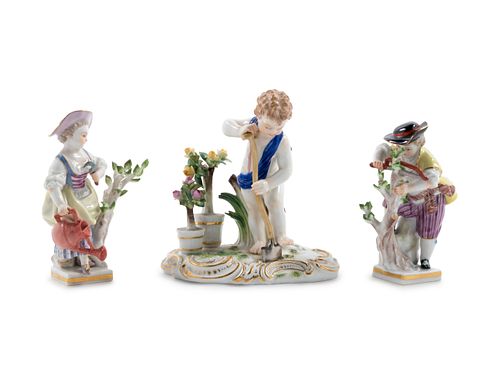 A Pair of Meissen Painted and Parcel Gilt Porcelain Gartnerkind Figures