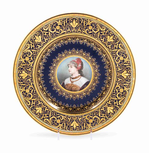 A Vienna Style (Fischer & Mieg) Painted and Parcel Gilt Porcelain Cabinet Plate