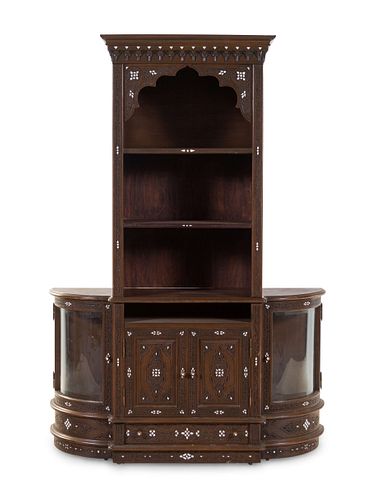 A Syrian Mother-of-Pearl Inlaid and Carved Walnut Bookcase