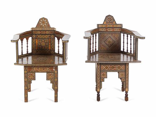 A Pair of Syrian Mosaic-Inlaid Armchairs