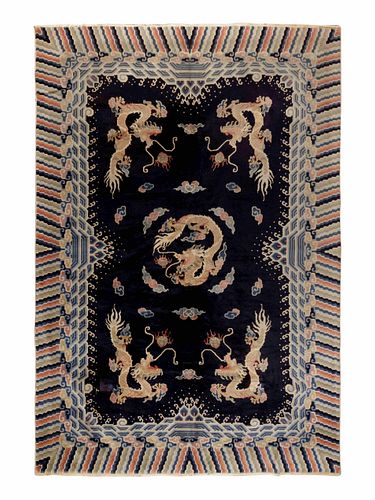 A Chinese Dragon-Design Wool Rug