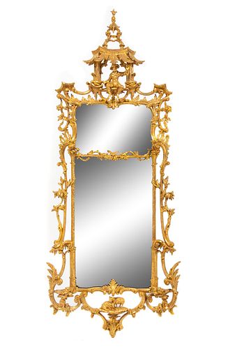 A Chinese Chippendale Carved Giltwood Pier Mirror