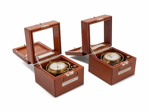 A Pair of American Mahogany Cased Two-Day Ship's Chronometers of U.S. Navy Interest