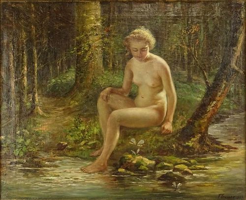 Early 20th Century American School Oil on Canvas "Nude In Forest"