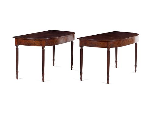 A Pair of Federal Mahogany Demilune Tables