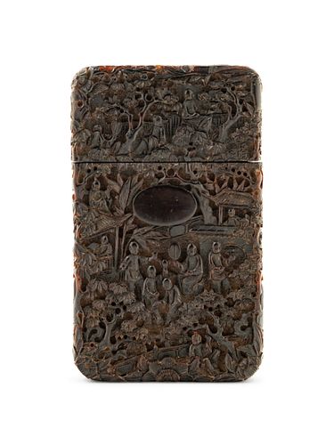 A Chinese Carved Tortoise Shell Card Case