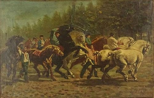Large Possibly South American 19/20th Century Oil on Canvas. "Horse Riders"