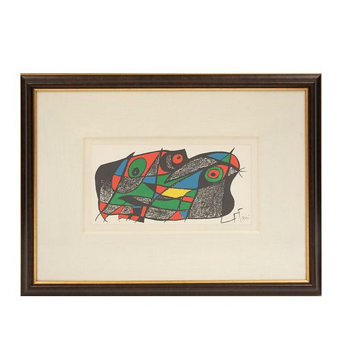 Joan Miró. De la Serie Miró Escultor No. 7, 1974-1975. Firmada en plancha. Litografía sin número de tiraje. Con certificado. 20 x 40 cm