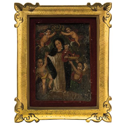 Our Lady of Light. Mexico, 19th century. Oil on sheet. 10 x 8" (25.5 x 20.5 cm)