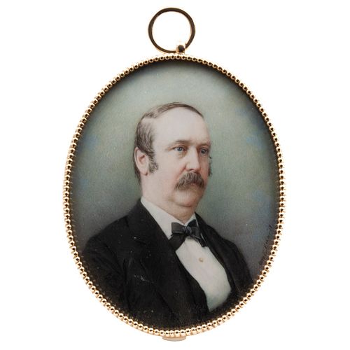 Portrait of James Hopkins. USA, 19th century. Gouache on ivory sheet. Brass medallion. 3.2 x 2.5" (8.3 x 6.4 cm)