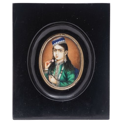 Portrait of Hindi Lady. France, 19th century. Orientalist School. Gouache on ivory sheet. 1.9 x 1.5" (5 x 4 cm)