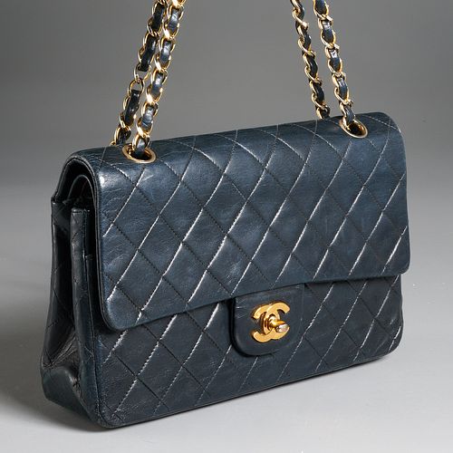 Lot 3 - A Chanel mini quilted navy lambskin leather