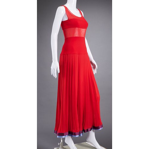Geoffrey Beene red chiffon & wool evening dress
