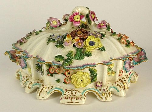 Circa 1820 English Colebrookdale Covered Dish with Relief Floral Decoration