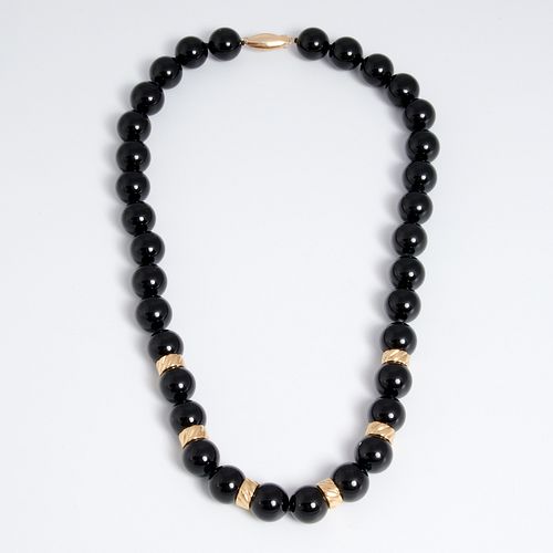 14k gold and black bead necklace