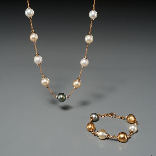 18k gold and South Sea pearl jewelry suite
