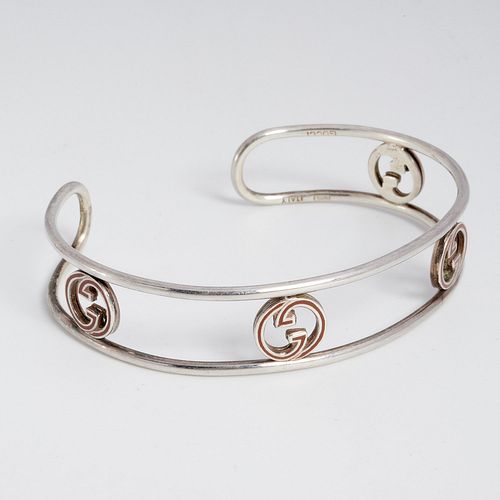 Gucci silver logo open band bangle bracelet