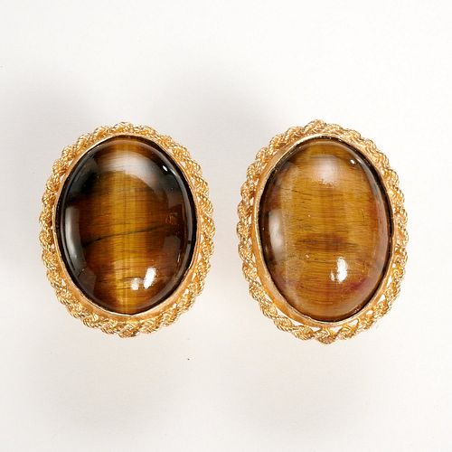 14K yellow gold and tiger's eye gents cufflinks