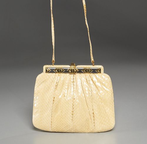 Judith Leiber beige snakeskin handbag