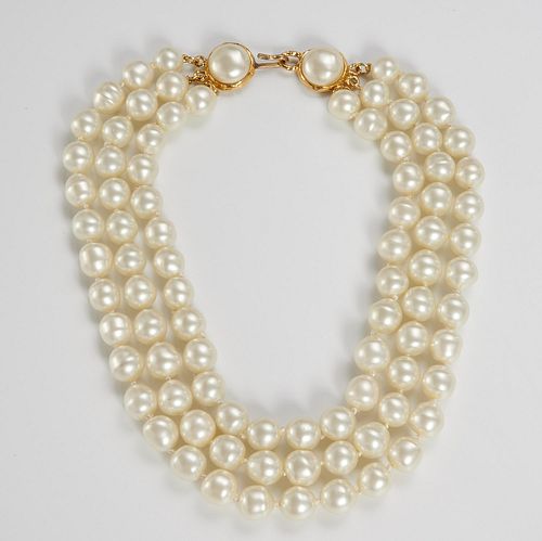 Chanel triple strand faux pearl necklace