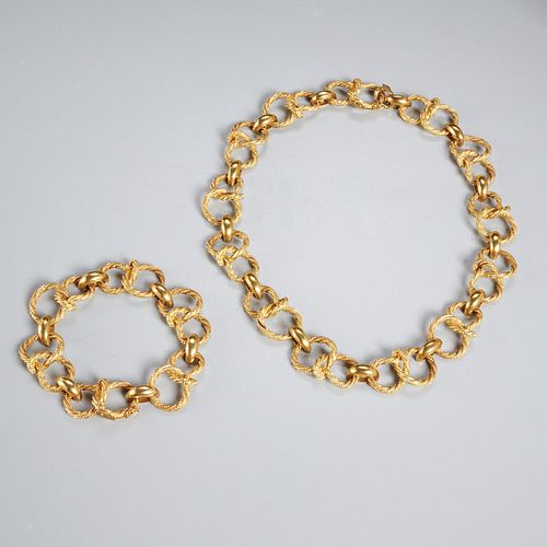 18k yellow gold necklace & bracelet set