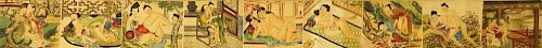 Antique Chinese Erotic Shunga Scroll. Unsigned. Fabric Borders