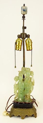 Early 20th Century Chinese Carved Blue Quartz Group Mounted as a Lamp
