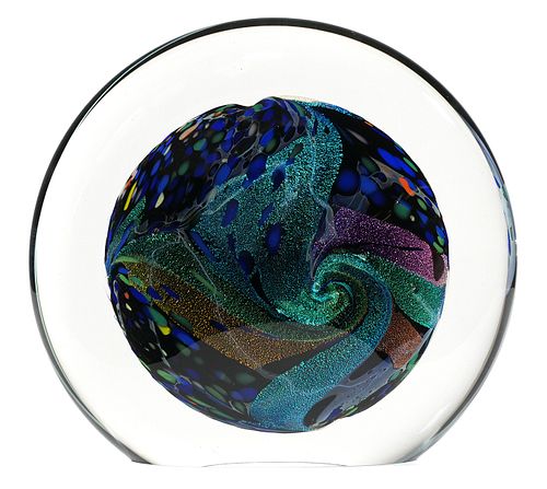 Signed ROLLIN KARG Art Glass Disc Sculpture