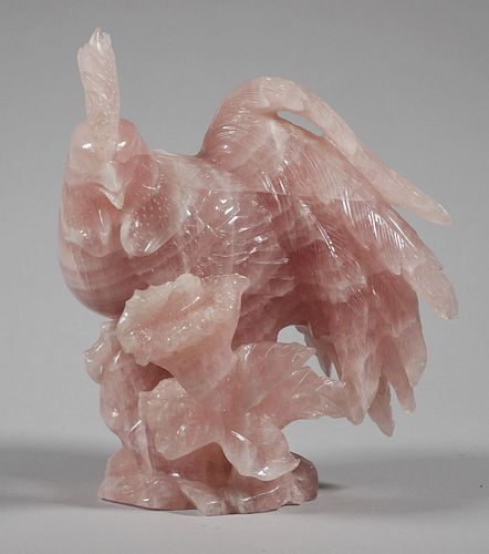 Chinese Pink Quartz Rooster Statue