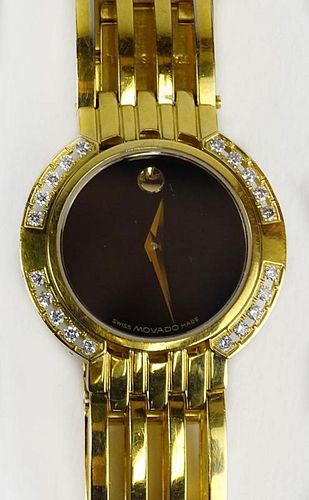 Lady's Movado Esperanza  Gold Plated Stainless Steel Quartz Movement Watch with Diamond Bezel