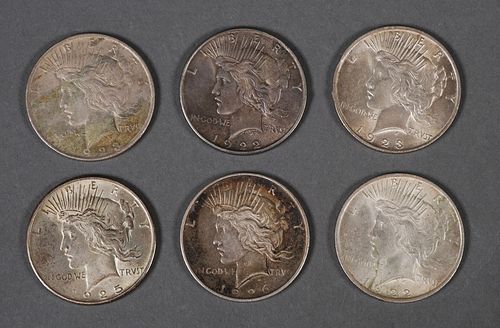(6) US PEACE Silver Dollar $1 Coins