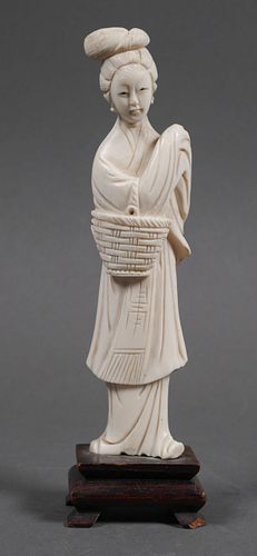 Old Chinese Ivory Carving Woman with Basket
