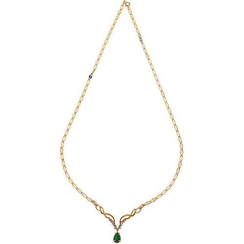 NECKLACE WITH EMERALD AND DIAMONDS. 14K YELLOW GOLD