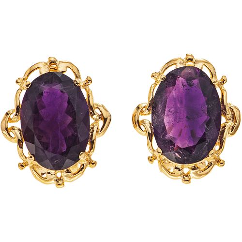 EARRINGS WITH AMETHYSTS. 14K YELLOW GOLD