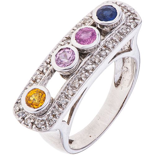SAPPHIRES AND DIAMONDS RING. 18K WHITE GOLD