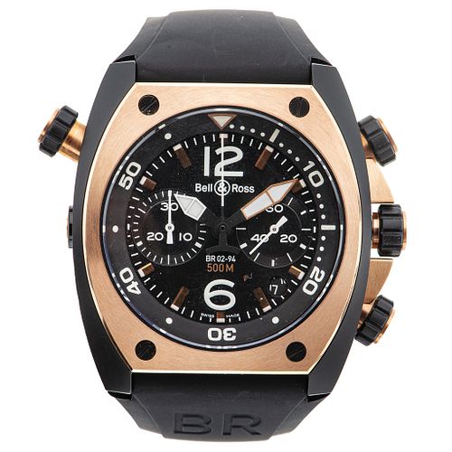 BELL & ROSS CHRONOGRAPH. STEEL AND 18K PINK GOLD. REF. BR 02-94