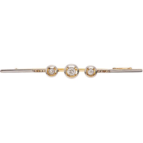 DIAMONDS BROOCH. 14K YELLOW AND WHITE GOLD