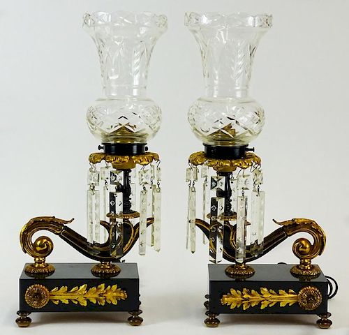 Pair of Regency style Gilt Metal and Cut Glass Lamps