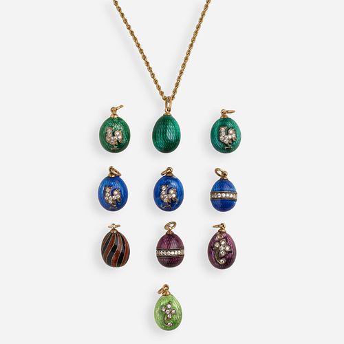 Guilloche enamel egg pendant charms with gold chain