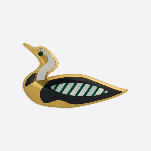 Tiffany & Co., Hardstone and gold duck brooch